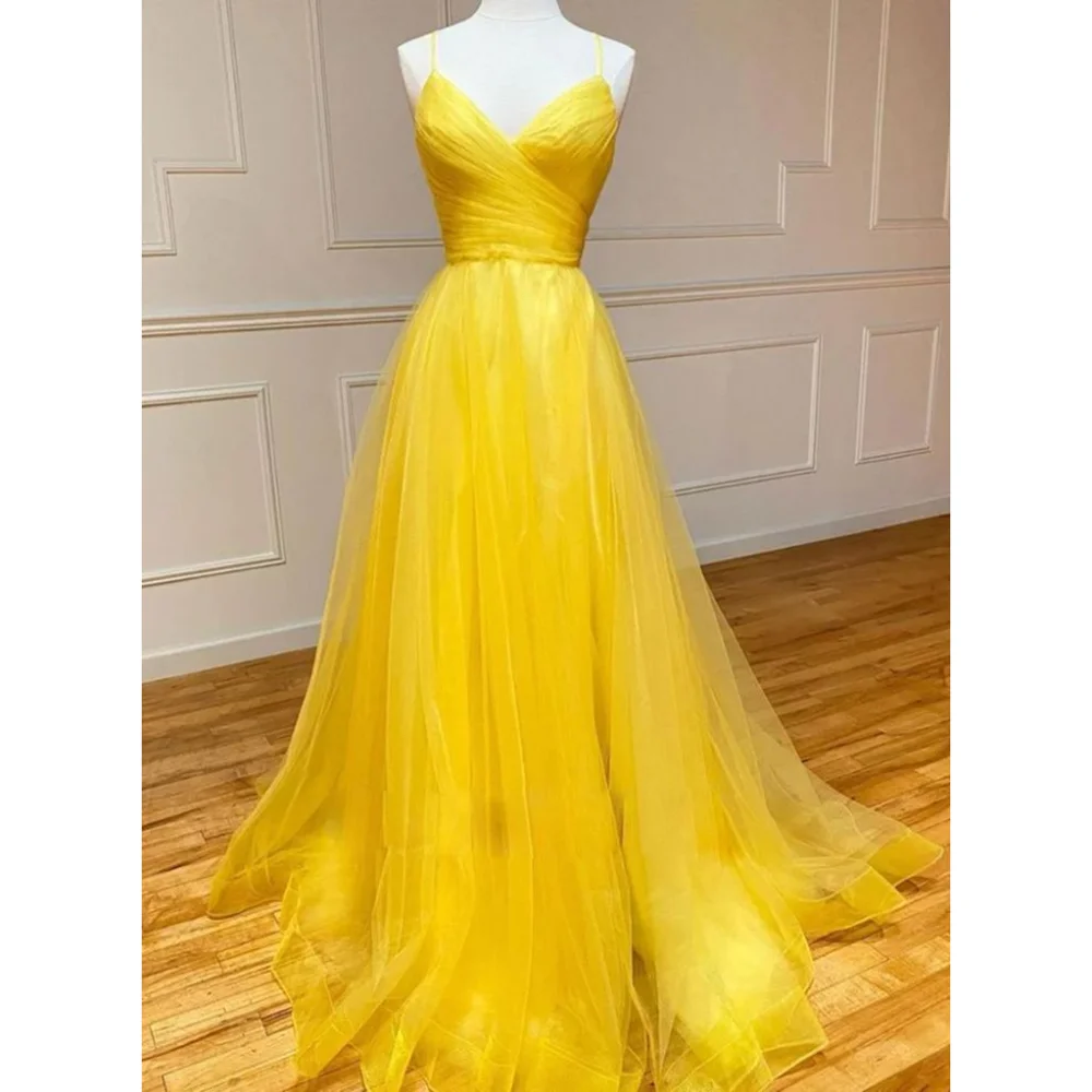 

Тюлевое платье без рукавов на тонких бретельках длиной до пола, с открытой спиной и шнуровкой, сексуальное платье для выпускного вечера, модное банкетное платье на заказ