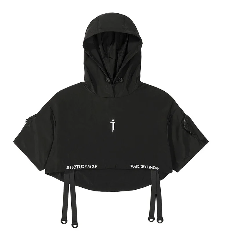 2024 Hotsale Techwear Style Hip Hop Cropped Jacket Pullover Mens Punk Motorcycle Hooded Cloak Multi-pockets Jaqueta