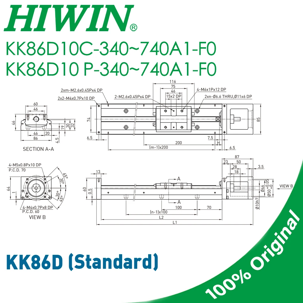 HIWIN KK86 Module Single-Axis Robot Ball Screw Genuine HIWIN KK86D10C KK86D10P Linear Slide Stages High Accuracy 340-740MM New