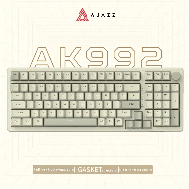 AJAZZ AK992 Retro Wired Mechanical Keyboard, 98-Key Full Layout, Hot-Swappable USB Gaming Keyboard with Red Switches, Multimedia