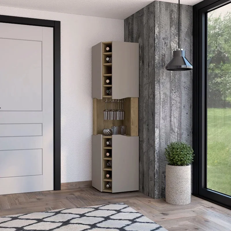

Corner bar cabinet with ten built-in wine racks and four internal shelves