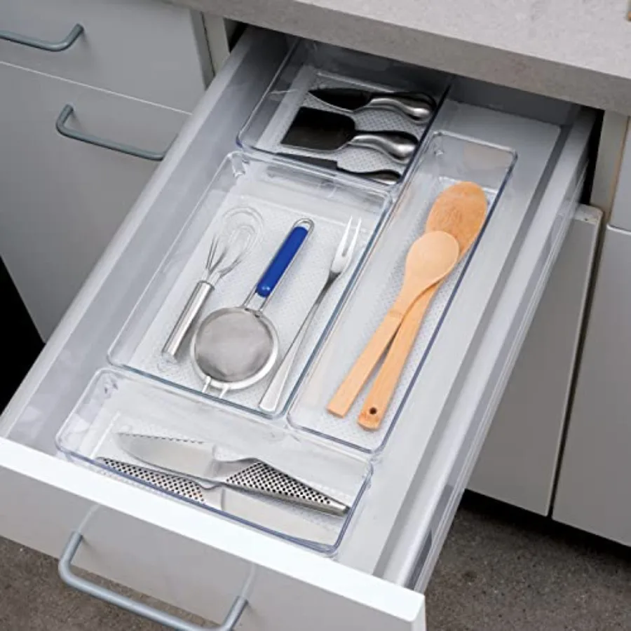 Clear Drawer Organizer - 3" X 12.5" - Ideal for Organizing Kitchen Drawers, Office, Desk, Silverware, Kitchen Utensils, Cosmeti view 5