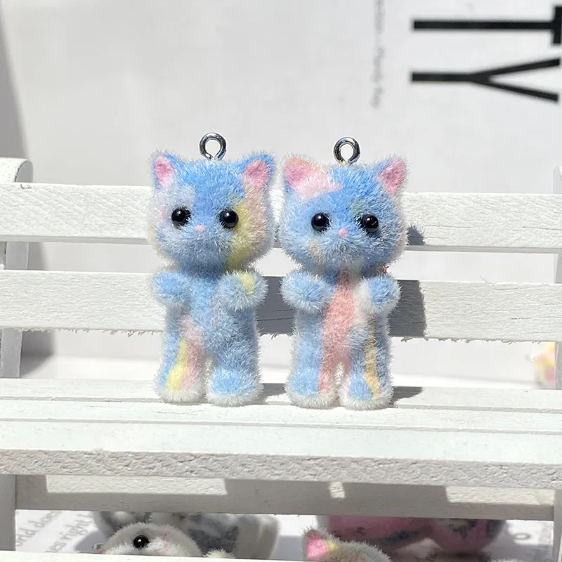 20PCS 3D Resin Flocking Kitten Charms Multicolor Rendering Cat Pendant for Necklace Keychain Making DIY Accessories Wholesale