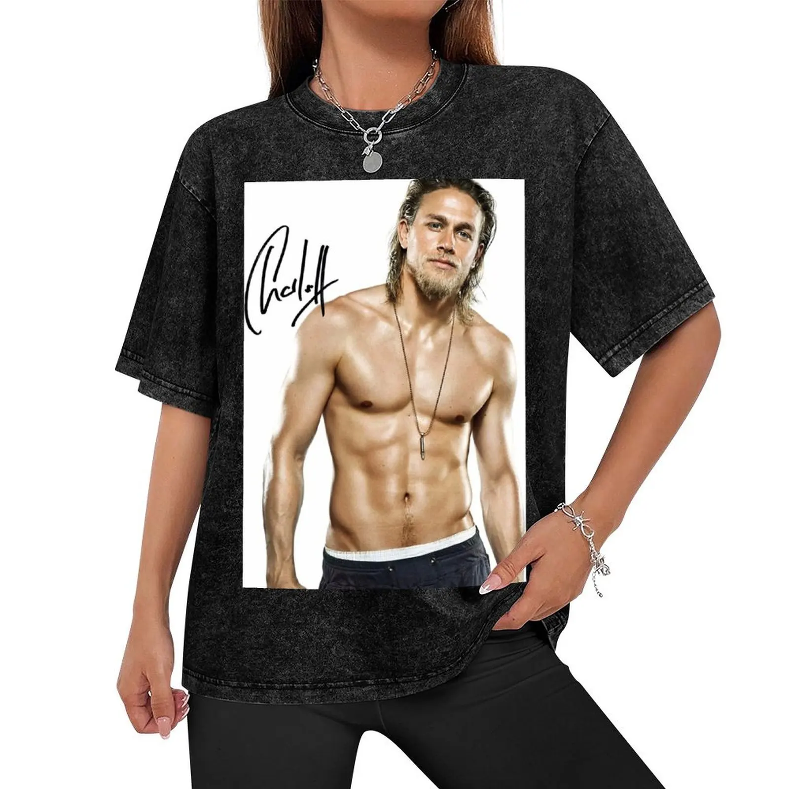 Charlie Hunnam autograph T-Shirt custom t-shirts quick-drying for a boy oversized t shirt men