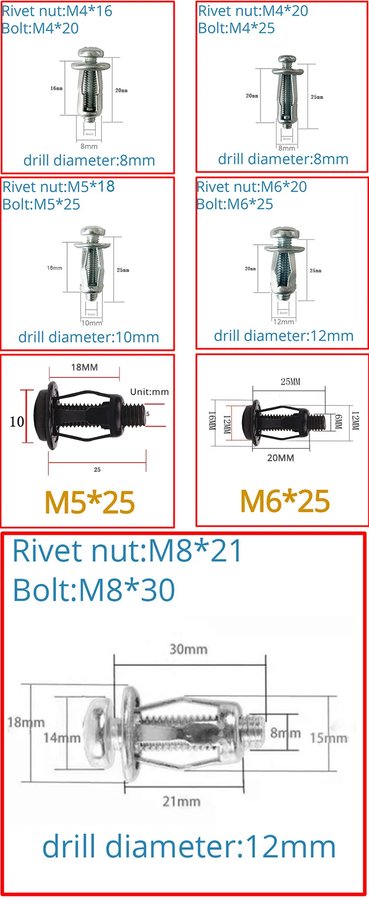 Blütenblattförmige Metallnietmutter Schraubenbolzen-Set Sechskantschrauben Panel License Fix Clamp Lock Expansion Jack Nuts Nietmutter M4 M5 M6 M8 – Detail 16