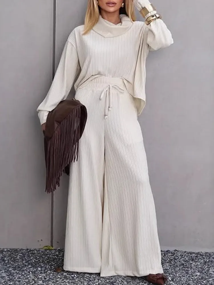 

2 Piece Women Sets 2025 Autumn Winter New Arrival Matching Sets Solid Color Two Pieces Sets Top And Pants Suits Outfits Clothing