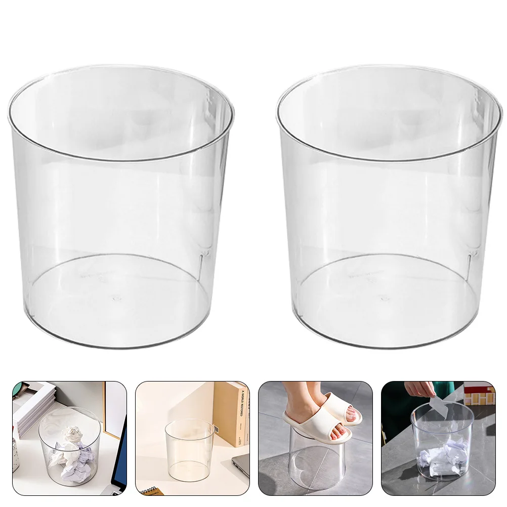 

2Pcs Large Clear Trash Can Simple Style Plastic Garbage Bin for Bathroom Kitchen Office Household Waste Storage