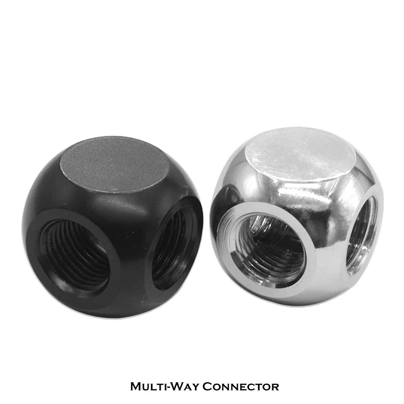 PC Water Cooling Accessorie，3-Way Tee Cubic Spilter Fitting, Silver/Black,G1/4'' Female Multi-Way Connector Adapter,