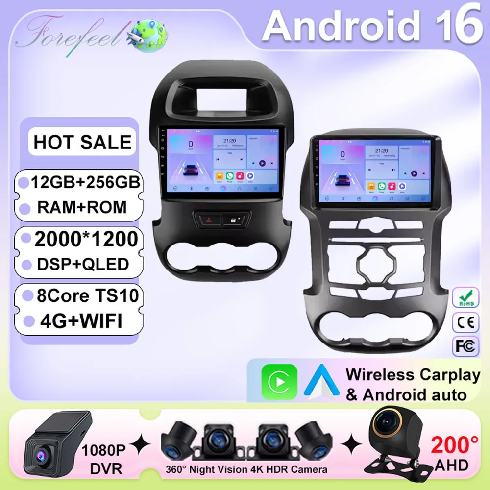 For Ford Ranger T6 2011 -2014 Car Radio Android 16 CPU Multimedia Video Player GPS Navi Head Unit Carplay Auto WIFI NO 2DIN