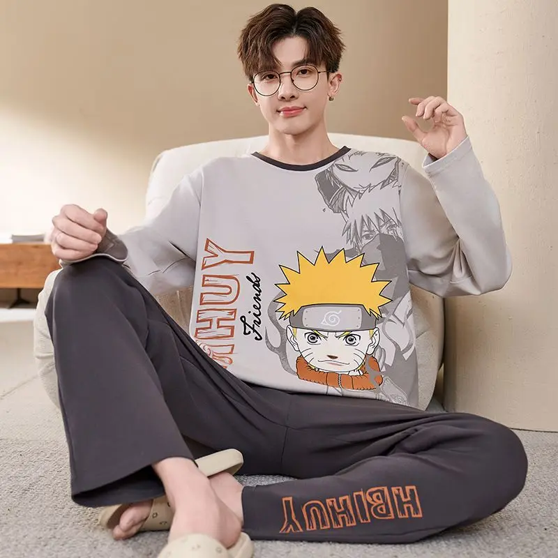 Naruto anime Naruto pajamas men\'s spring and autumn long-sleeved thin pure cotton cartoon anime casual loose home clothes set