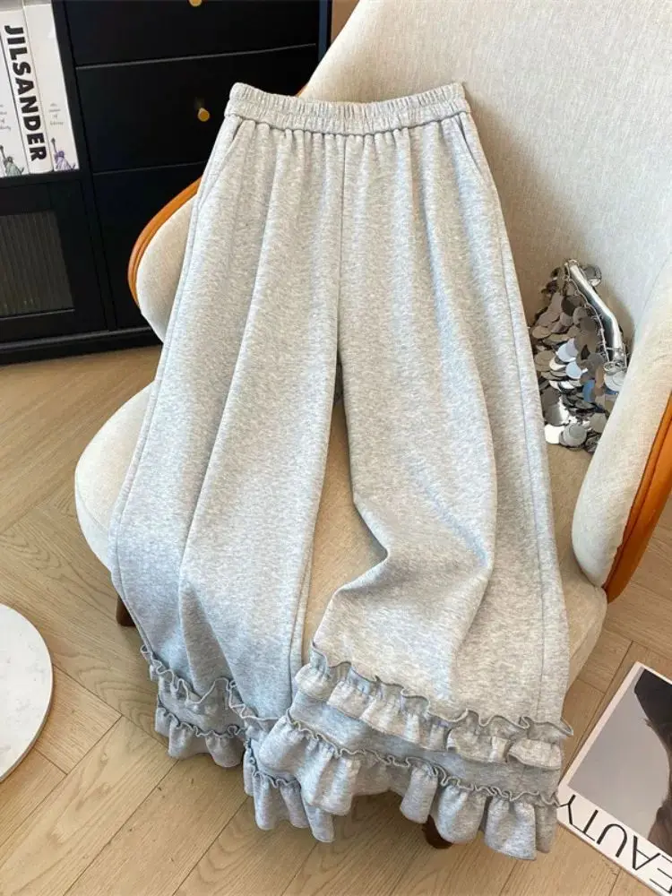 

High Waist Loose Casual Pants Women's Spring Autumn New Sle plus Size 300 Pou Micro Flare Pants Wooden Ear Design