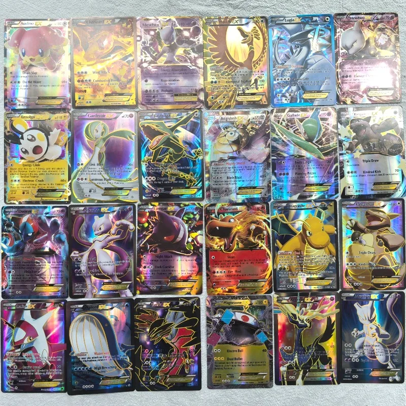 

100Pcs Pokemon EX Flash Cards Holo Rare Pocket Monster Trading Card Game Collectible TCG Cards for Kids Battle Game Toys Gift