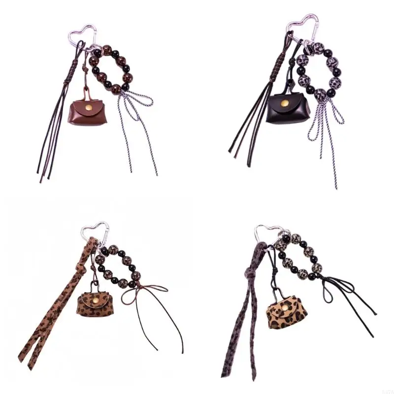 

Stylish Mini Leopard Print Purse Keychain With Beaded Rope Bag Charm Pendant Fashion Bag Accessories for Women Girls 547A