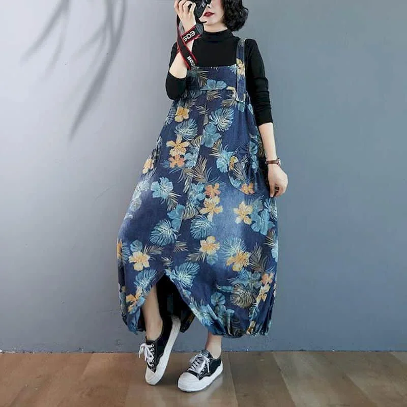 Macacões jeans para mulheres estilo coreano vintage playsuits casuais calças cruzadas calças soltas macacão de grandes dimensões para roupas femininas