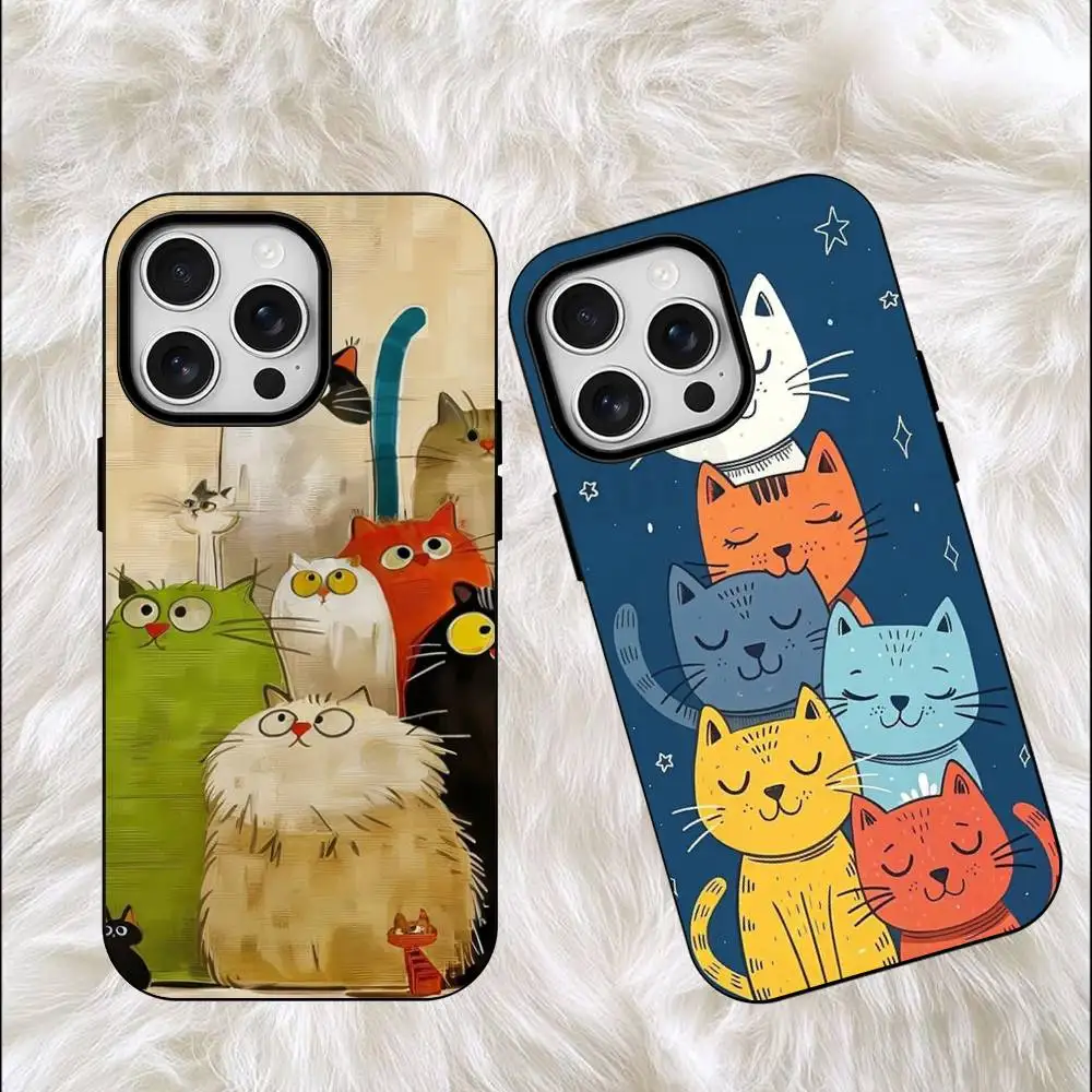 

Cute Watercolor Cats Matte Magnetic For Case For iPhone 17,16,15,14,13,12,11 Pro Plus Mini Max Frosted Cover