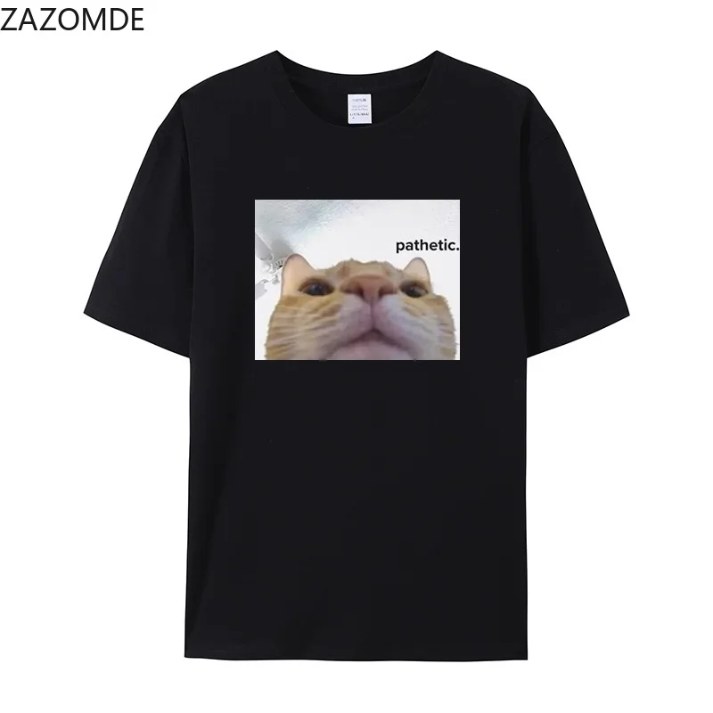 ZAZOMDE Minimalist Street Graphic Tshirt Funny Cat Meme Pathetic Text Print Casual Loose O-Neck Short Sleeve Unisex Tees 2026