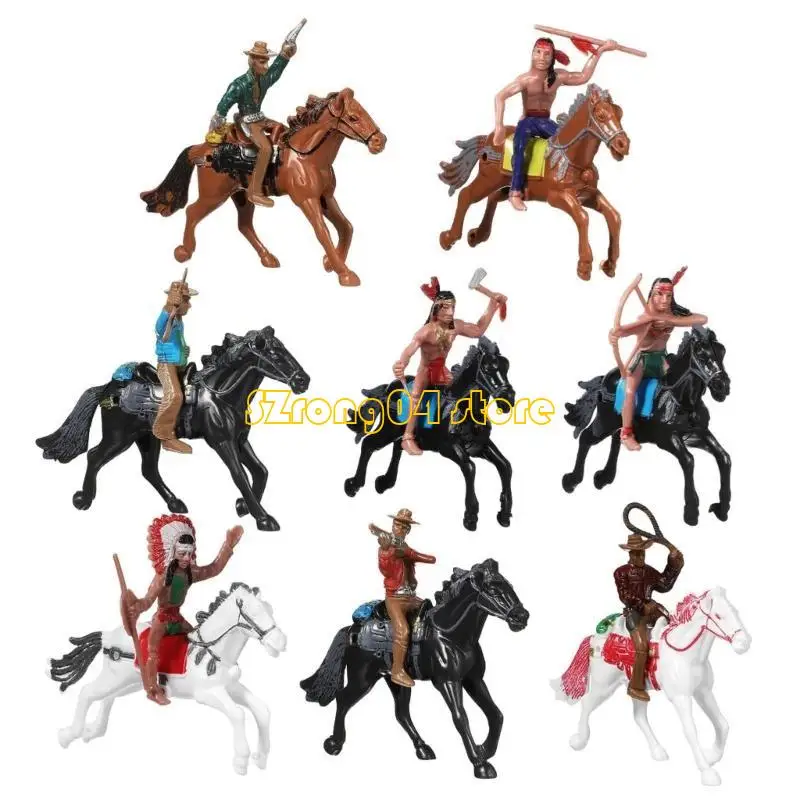 

H4GD 8pcs Cowboy Horse Pegrines индийские гонщики, расположенные для детей и домашнего украшения