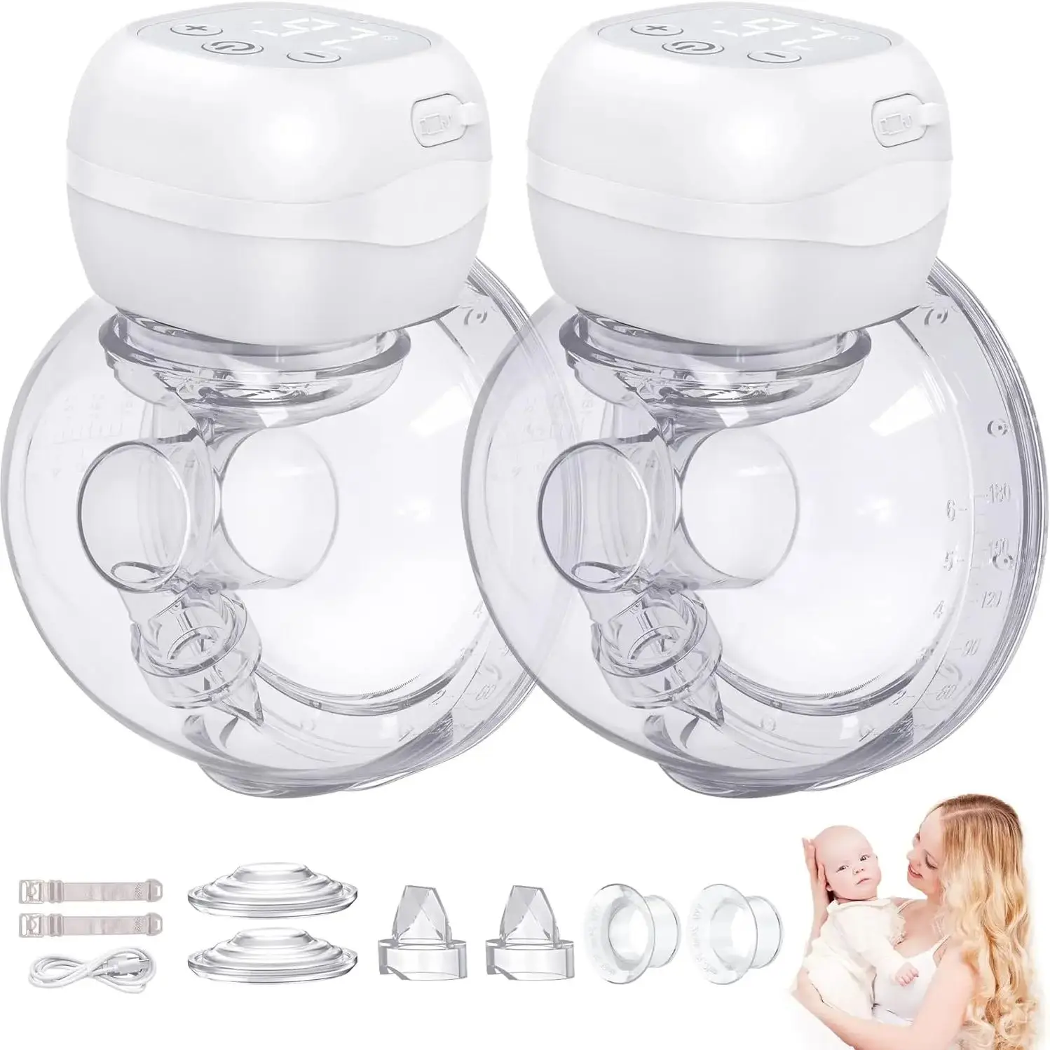 Hands Free Wearable Breast Pump, Aleitamento Materno de Baixo Ruído, 12 Níveis, 3 Modos, 1200mAh, 21mm, 24mm, Flange 27mm, Amamentação Indolor, Pacote 2