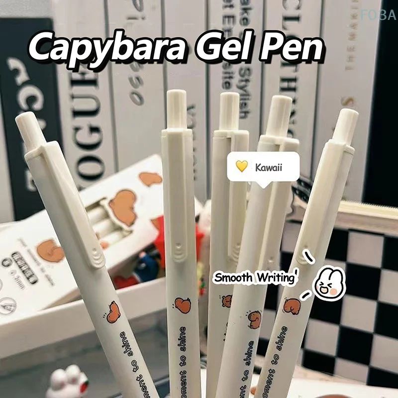 5 pezzi Capybara Penne gel Cartoon Penne ad asciugatura rapida Penne a pressione Scrittura fluida Penne neutre Cancelleria per ufficio Divertente