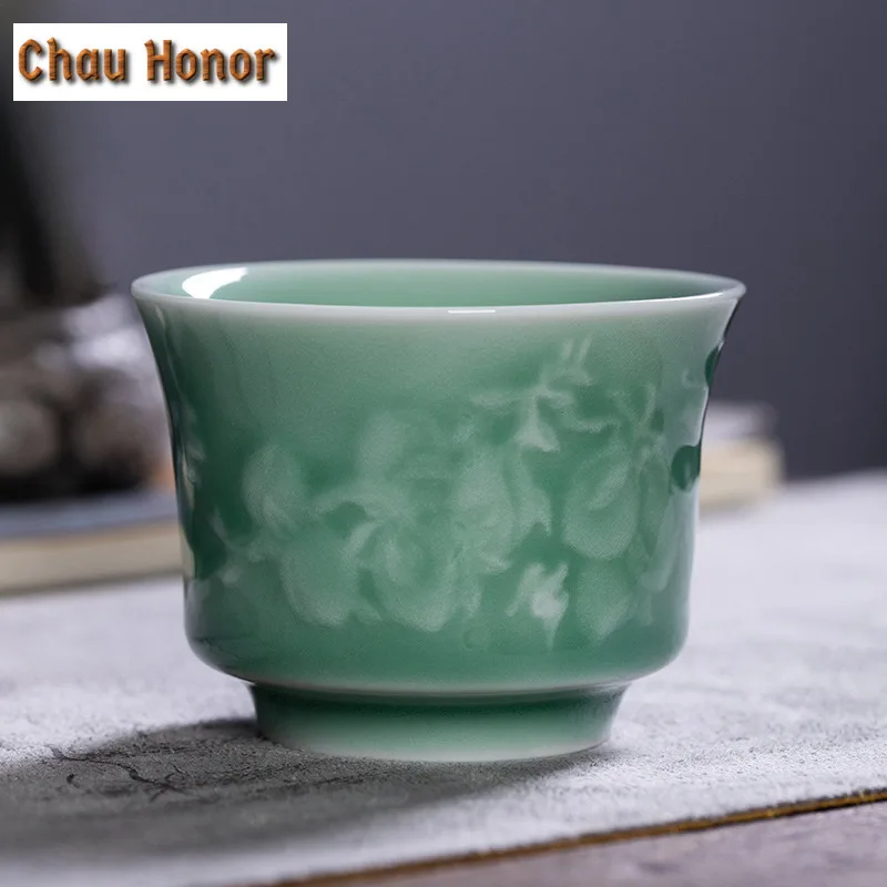 

100 мл чайная чашка Longquan Celadon с девятью персика, чайная чаша ручной работы, набор чайных чашек, чайная дегустация, ароматическая чашка, чашки Jianzhan Master, посуда для напитков