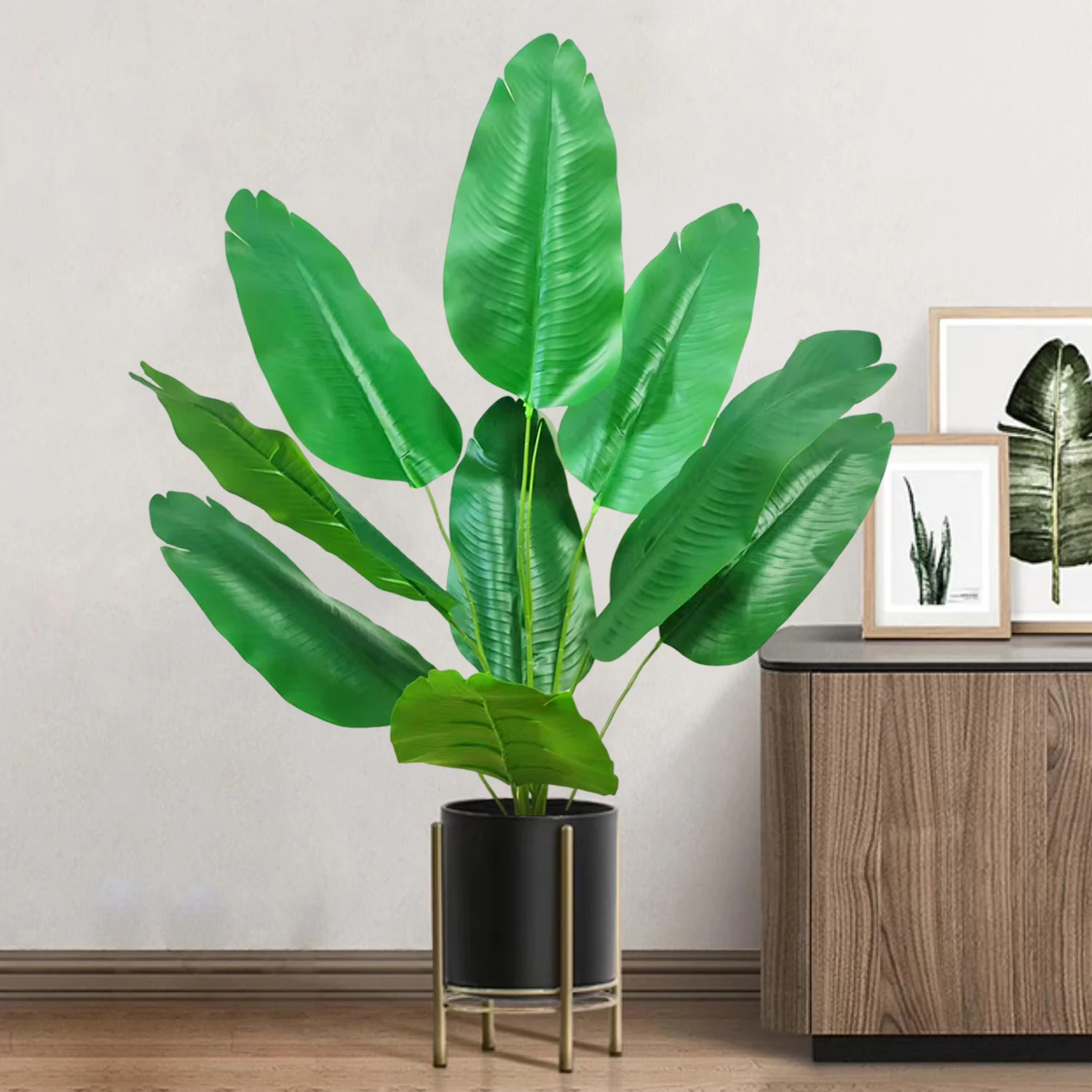 55-142cm/55,9 Zoll Große Tropische Palme Künstliche Bananenpflanze mit Blättern in Echt-Optik Strelitzia Reginae Kunstpflanze für Zuhause – Detail 24