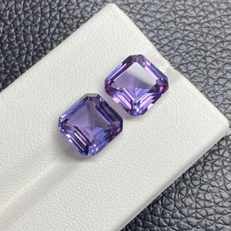 

9x9mm Purple Corundum Asscher Cut Square Jewelry Light Violet Synthetic Gemstones 2PCS