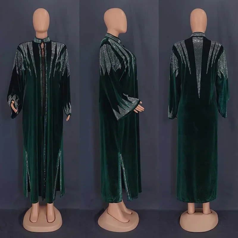 Diamonds Velvet African Abaya Women Muslim Luxury Maxi Dress Dubai Kaftan Morocco Turkey Arab Islam Clothing Jalabiya Caftan Eid