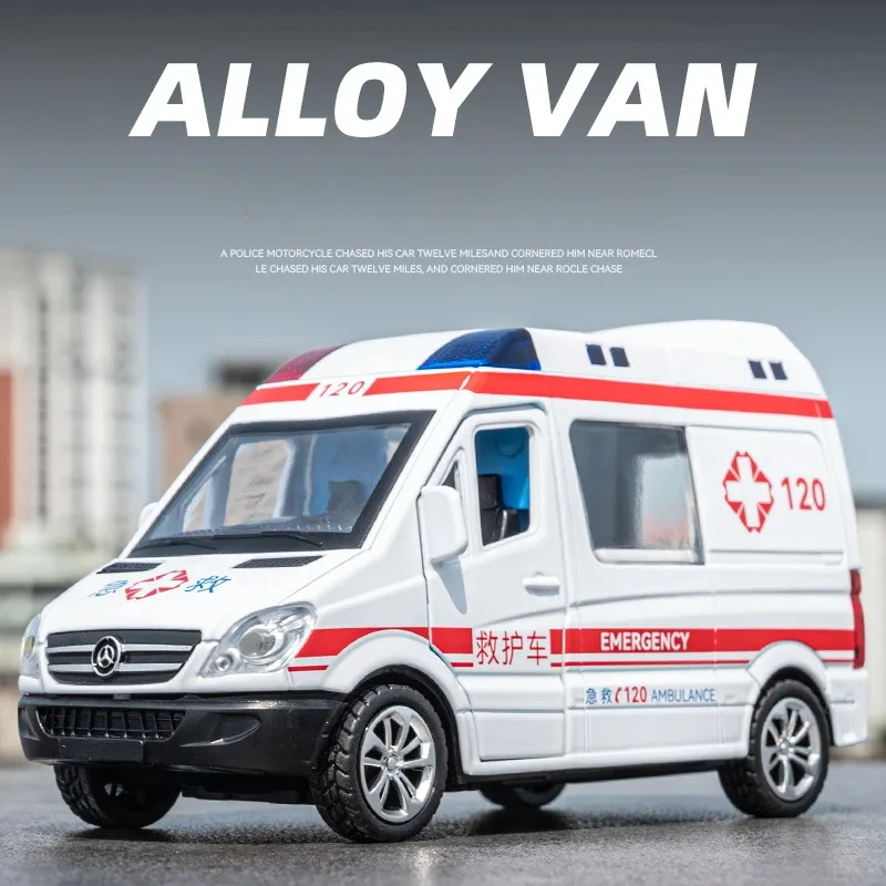 1:36 Mercedes Benz City Service Vehicle Public Security Fire Special Police Ambulance Alloy Model Sound Light Echo kid's Toy