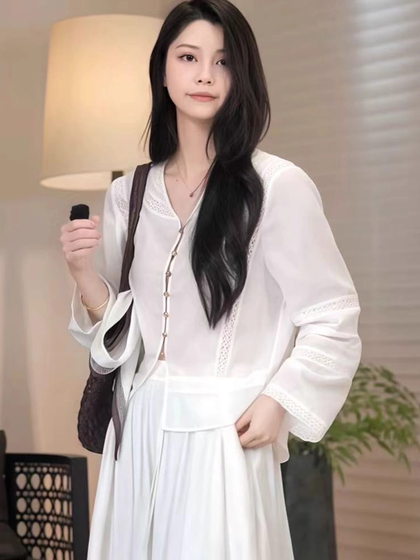 

Женский летний кардиган Ele с одной пуговицей и длинным рукавом, модный повседневный топ в корейском стиле, прямой крой, из шелковой смеси