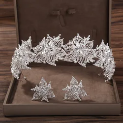 2Pcs Fashion Gold Silver Color Crystal Rhinestone Headbands Earrings Set For Bride Women Wedding Hair Accessories Head Jewelry