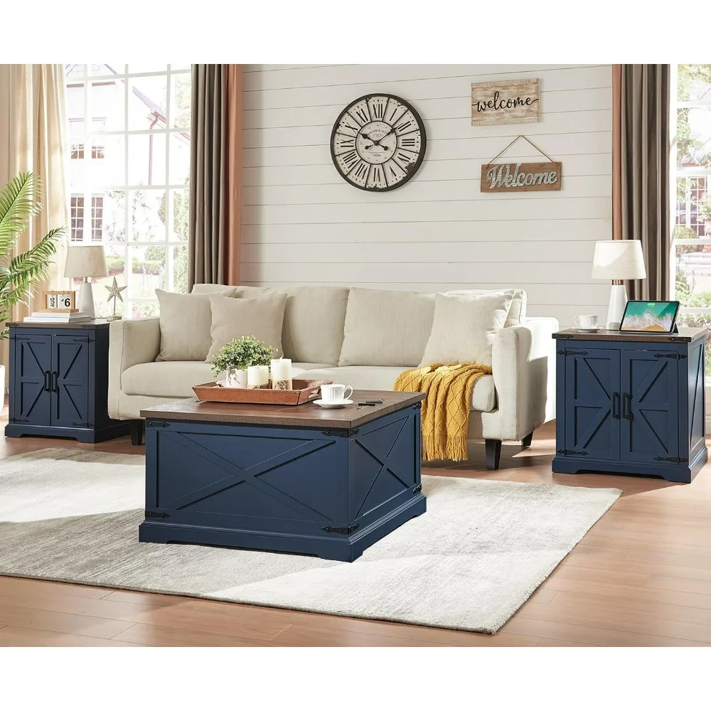 Farmhouse Square Coffee Table with Storage, Wood Center Table with Hinged Lift Top, Rustic Cocktail Table with Large Hidden Stor