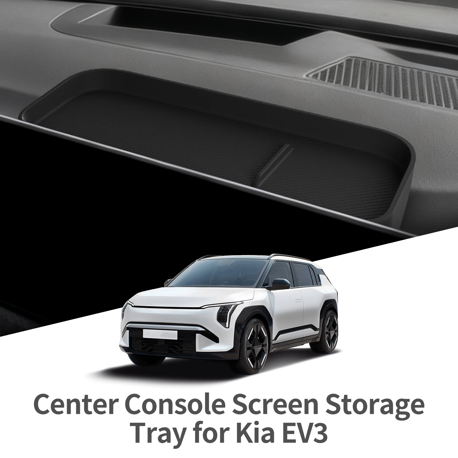 Organizador de Painel para KIA EV3 2024 2025, Caixa de Armazenamento Traseira para Tela de Exibição, Acessórios de Interior de Carro em Silicone Preto