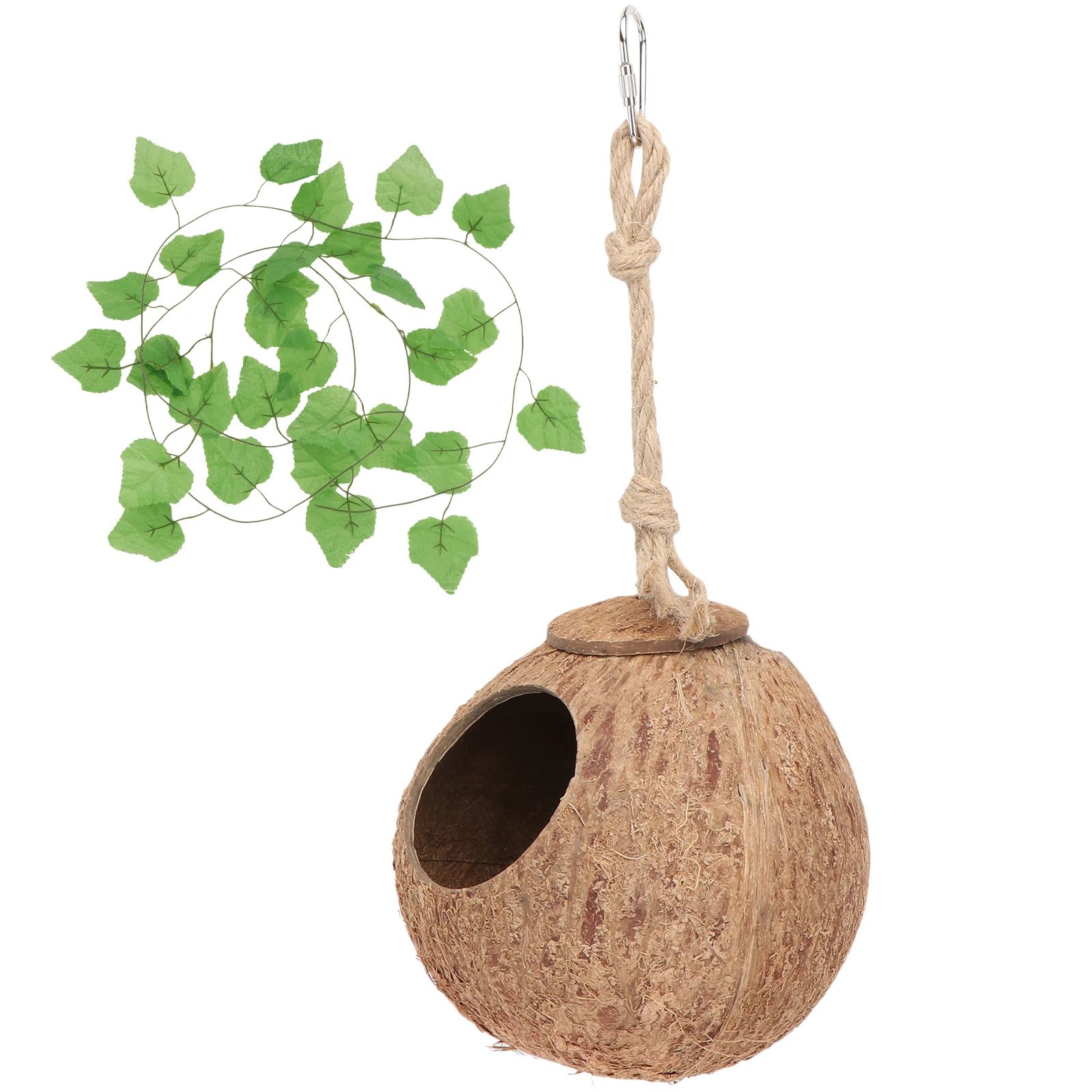 

Coconut Shell Nest Vine Set Small Pet Toy Lizard Shelter Artificial Grass Climbing
