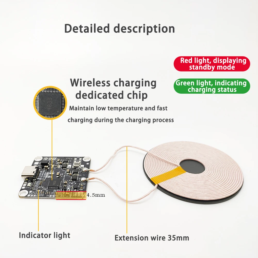 15W 12V Wireless Fast Charging Mobile Phone Charger Module Transmitter PCBA Circuit Board with Large Coil 5-15MM Long Distance