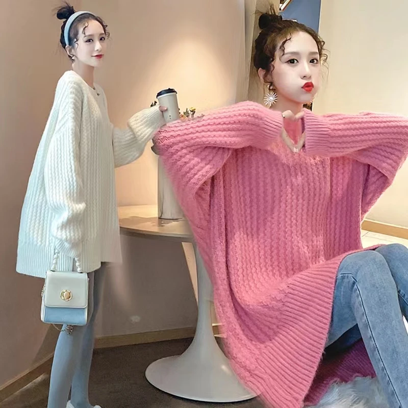 

Свободный вязаный свитер круглого цвета Ne Pure Color Materni, зима-весна, женский длинный топ све, удобная дышащая повседневная одежда