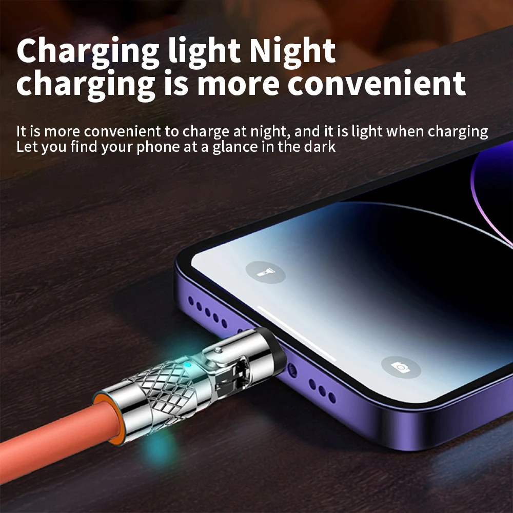 USLION 120W 6A Type C Fast Charging Cable 540 Rotating Liquid Silicone Data Charging Cord Line For Samsung Xiaomi Poco Huawei