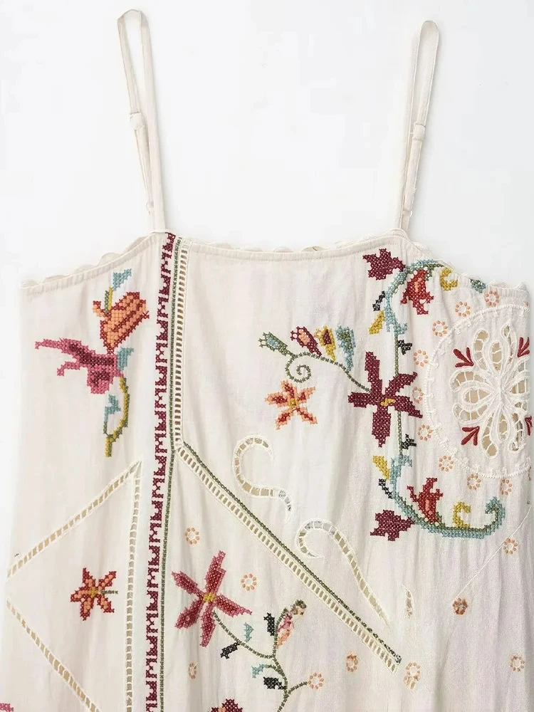 KONDALA Holiday Chic mujer bordado vestido camisola suelto sin mangas vestido recto largo moda 2025 Primavera Verano vestido de vacaciones
