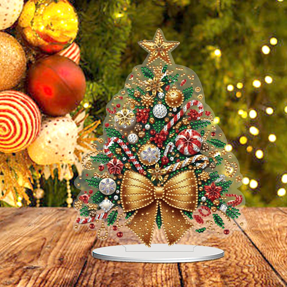 2D Flacher Weihnachtsbaum Druck DIY Diamant Malerei Tisch Ornamente Kit Desktop Diamant Kunst Kits für Home Office Desktop Dekor