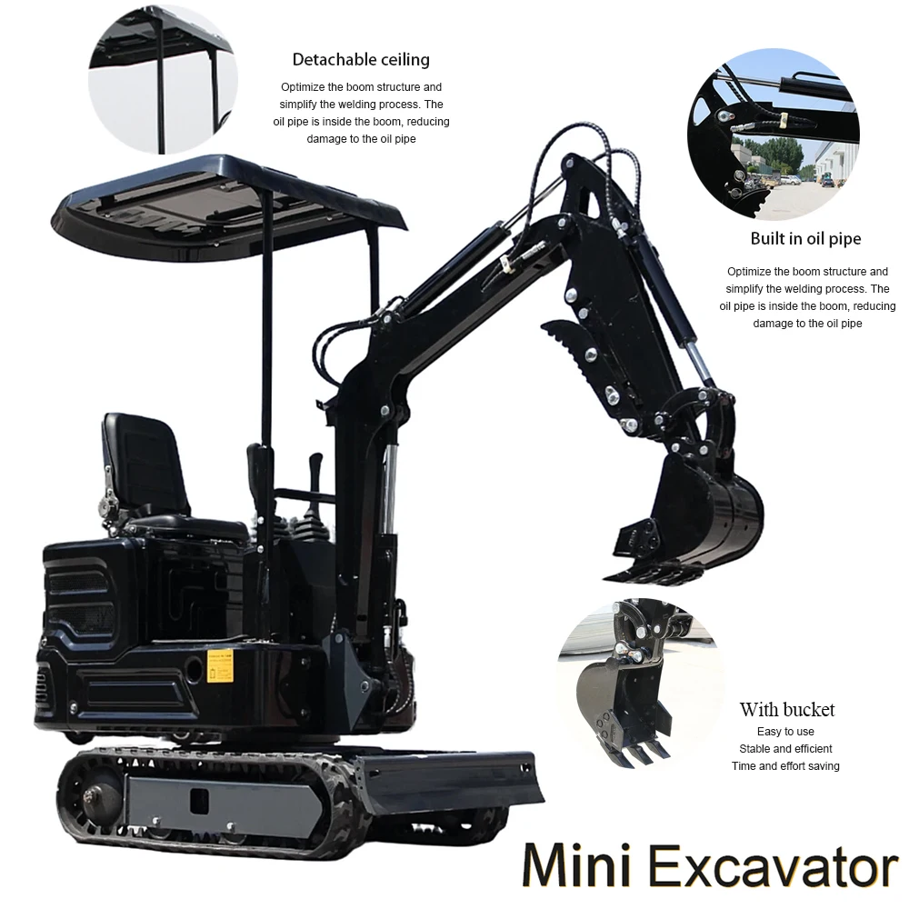 Mini excavadora de orugas todo terreno con motor con certificación EPA de 13,5 caballos de fuerza de 1 tonelada