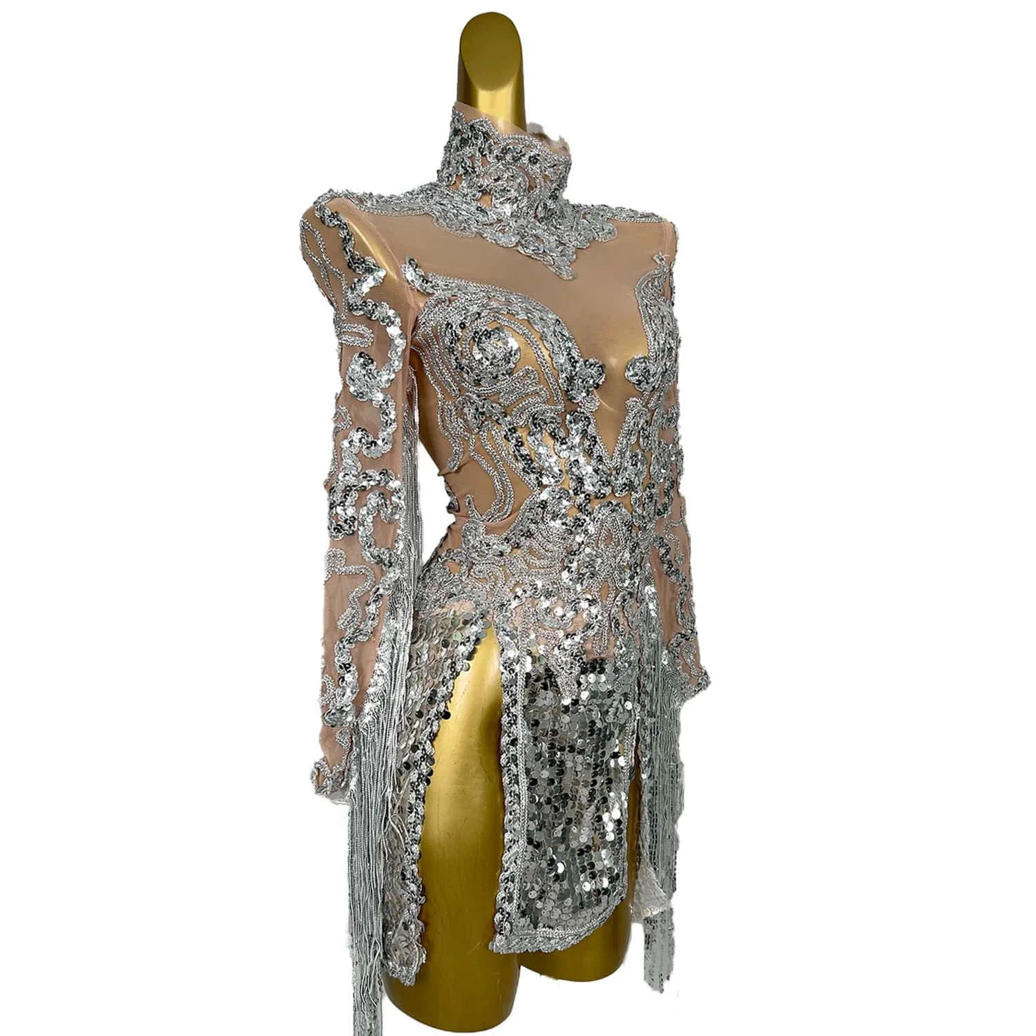 Liaorao-vestido de baile Sexy con borla de lentejuelas y diamantes de imitación brillantes para mujer, vestido de bailarina de Bar para Celebración de cumpleaños, disfraces de Drag Queen