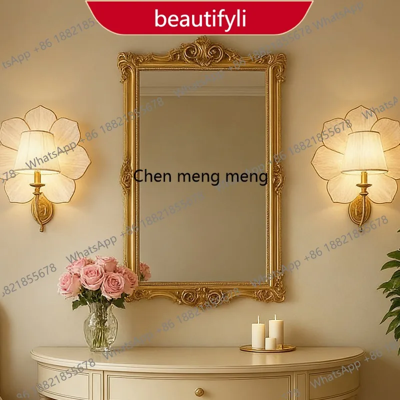 01A European Luxury Bathroom Mirror HD Smart Makeup Mirror Vintage French Living Room Decorative Mirror