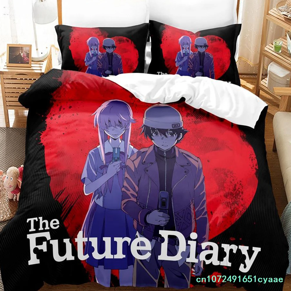 New 3D Printed Anime Bed Sheet Future Diaries Mirai Nikki Bedding Set Single Twin Full Queen King Size Bed Set Adult Kid Bedroom