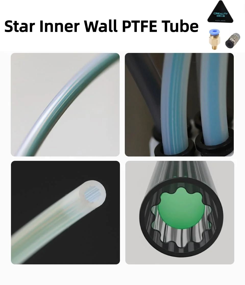 

Официальная трубка Creality Star из PTFE, выдерживающая температуру до 260°C ° Улучшенная трубка C Upgraded OD 4 мм с ультрагладким внутренним покрытием, 1/2/5 м, с резаком и пневматическим соединением