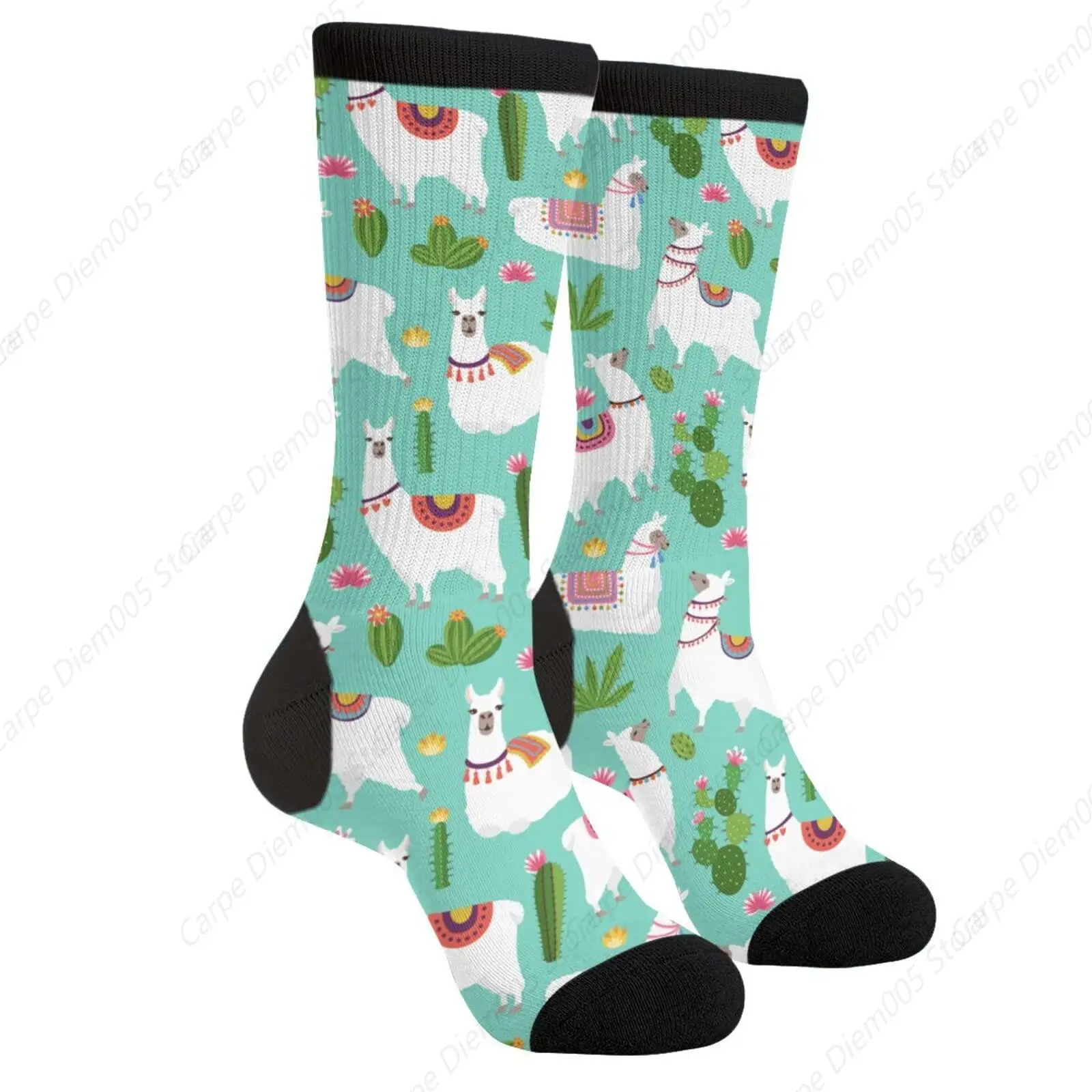 Alpaca Llama Novelty Crew Socks Dress Socks Casual Mid Calf Socks Funny Cute Socks For Women Men