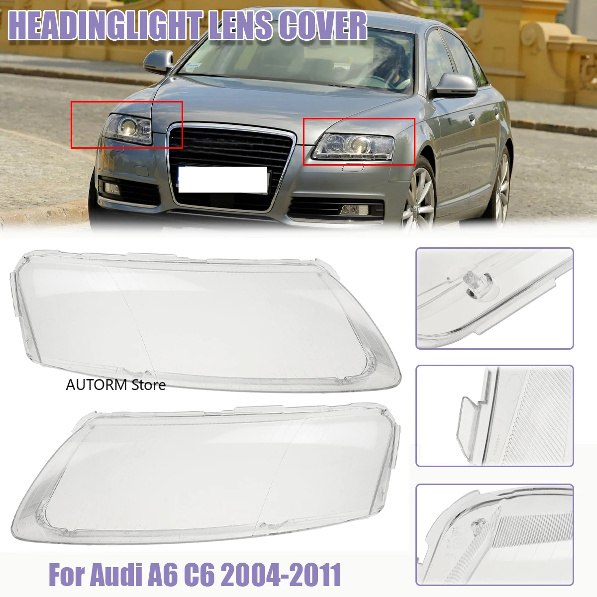 

Headlamp Cover For Audi A6 C6 2004-11 Headlight Lampshade Headlight Lens Lamp Hoods Lampshade Cover Lens Light Protection Shell