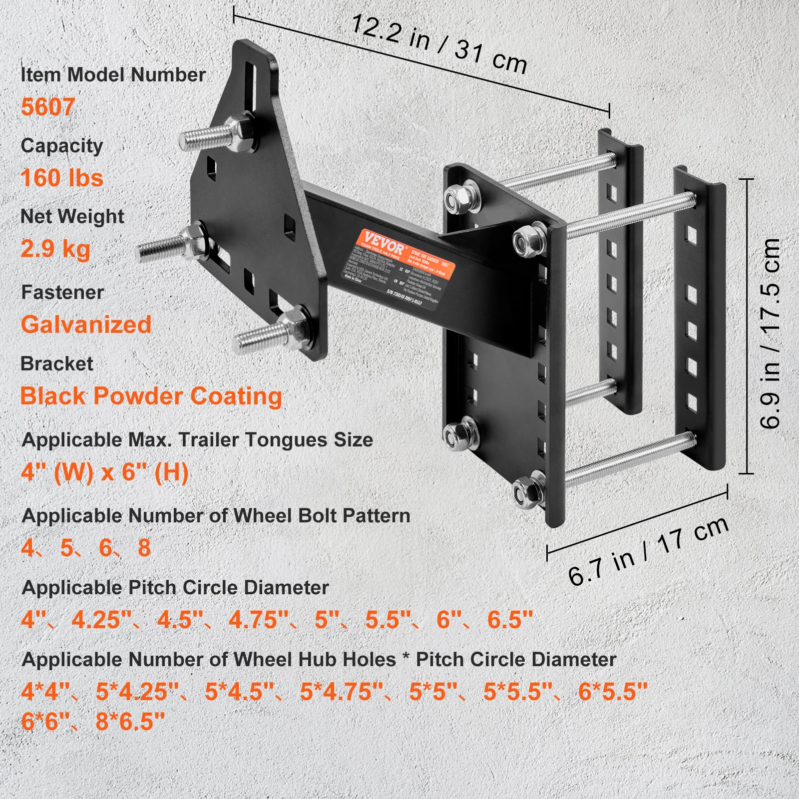 SucceBuy Reservewieldrager van 160 lbs met montageschroeven Beugel Lugs On Bolt Patronen Bandenmontage Wielhouder voor aanhangwagens RV
