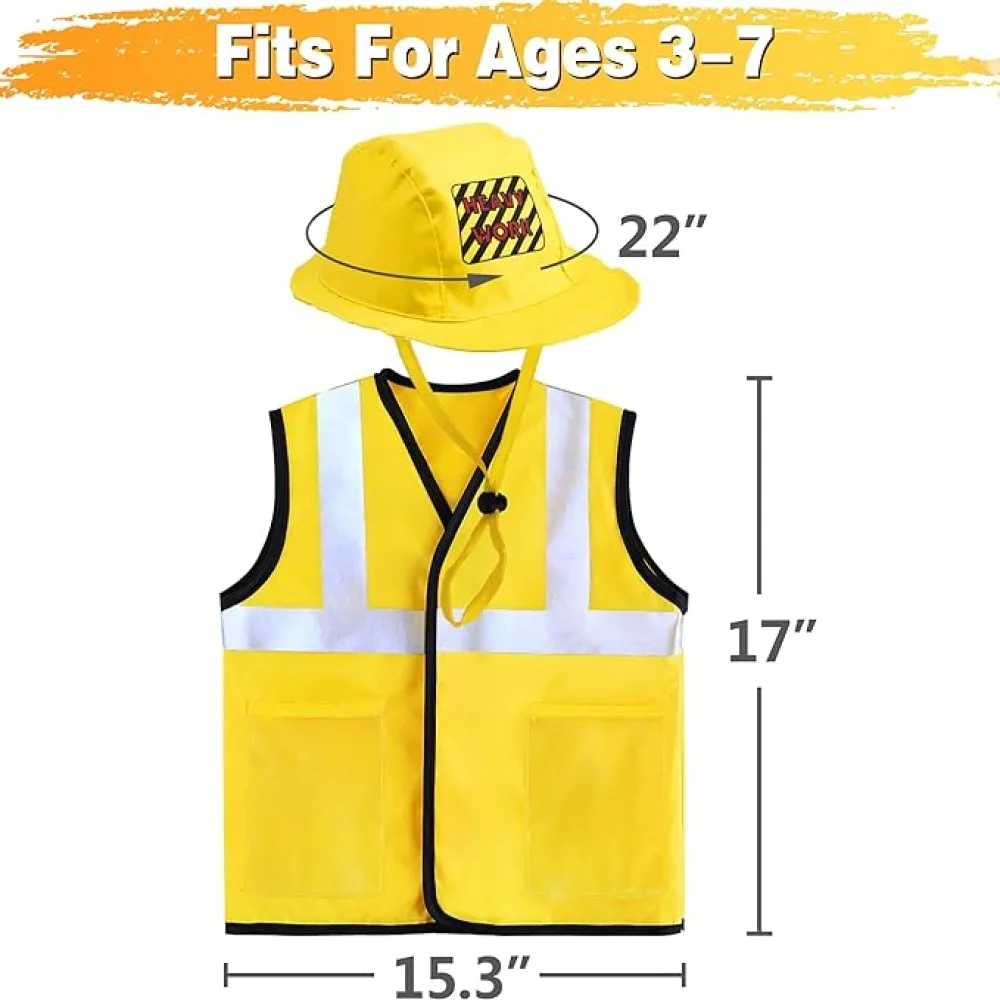 Construction Worker Costumes for Boys, Toddler Dress Up Clothes, Kid Builder Career Outfit, Tool Belt Vest Hat Pretend Role Play