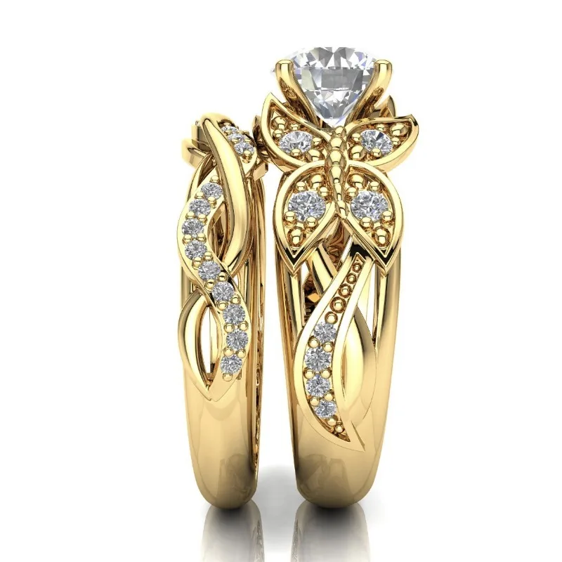 Creative and personalized new butterfly shape Fried Dough Twists clip set zircon double layer women's ring