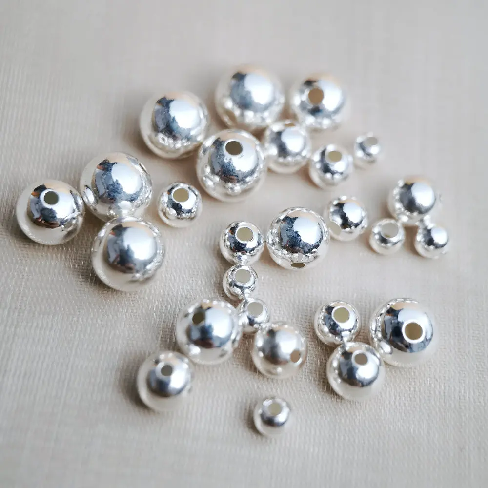 50PCS  925 Sterling Silver Round Loose Beads Spacer Beads for DIY Handmade Bracelet Necklace Jewelry Findings&Component