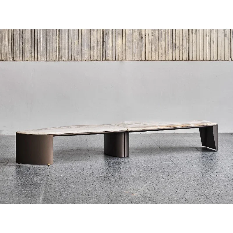 Combination coffee table/minimalist/rectangular/natural marble+metallic paint/